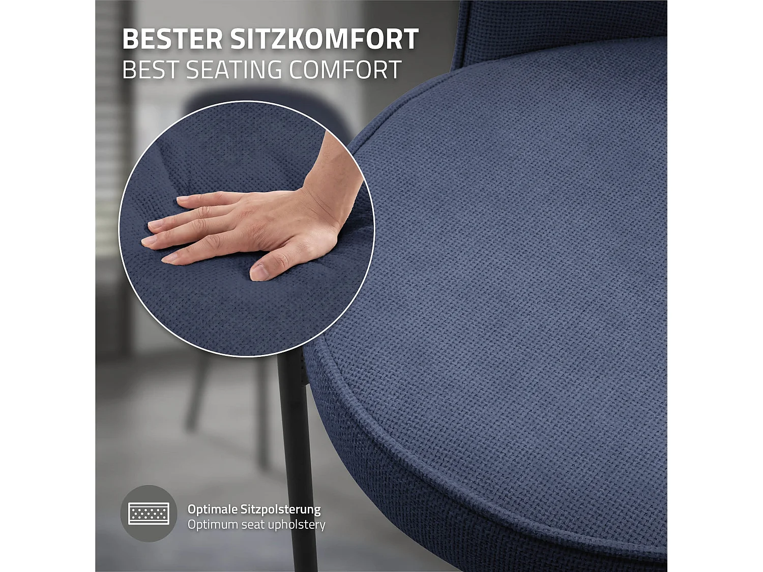 Lot de 2 chaises de salle à manger bleu foncé en polyester pieds en métal dossier arrondi ergonomique assise rembourrée sièges pour cuisine et salon