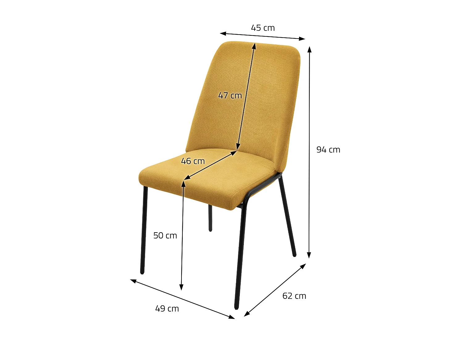 ML-Design 4x Sillas de comedor mostaza poliéster tapizado con patas de metal asiento acolchado con respaldo diseño atemporal mueble ergonómico