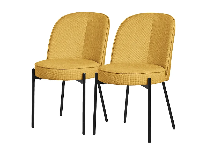 Lot de 2 chaises de salle à manger moutarde en polyester pieds en métal dossier arrondi ergonomique assise rembourrée sièges pour cuisine et salon