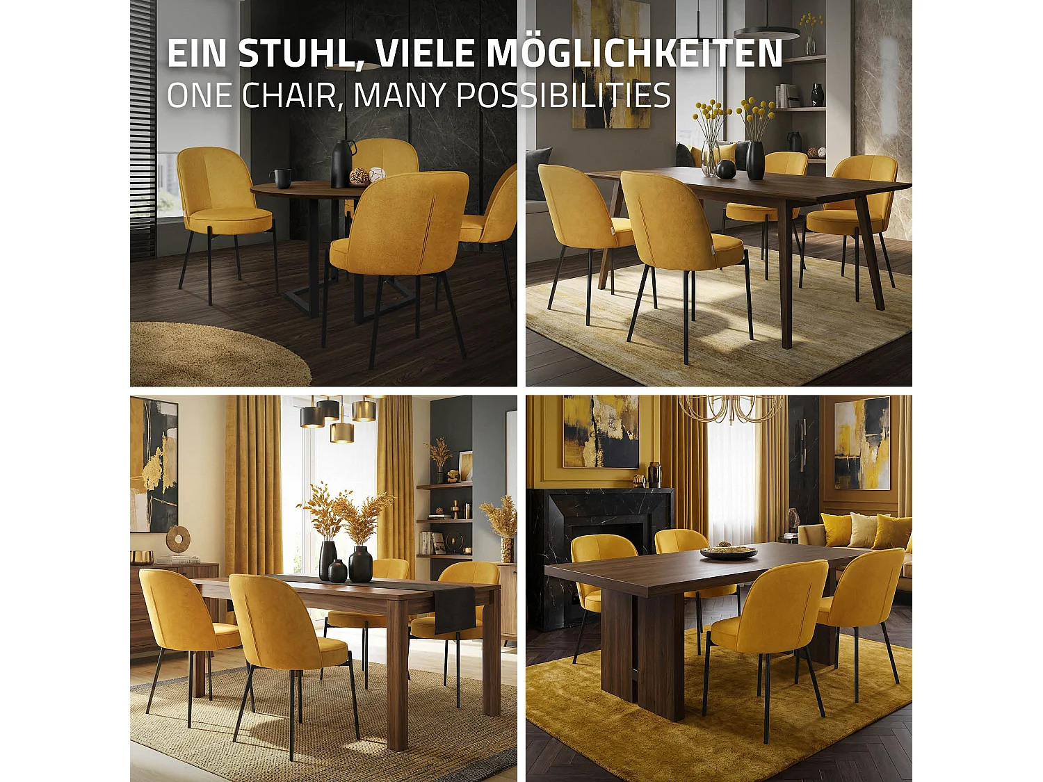 Lot de 2 chaises de salle à manger moutarde en polyester pieds en métal dossier arrondi ergonomique assise rembourrée sièges pour cuisine et salon