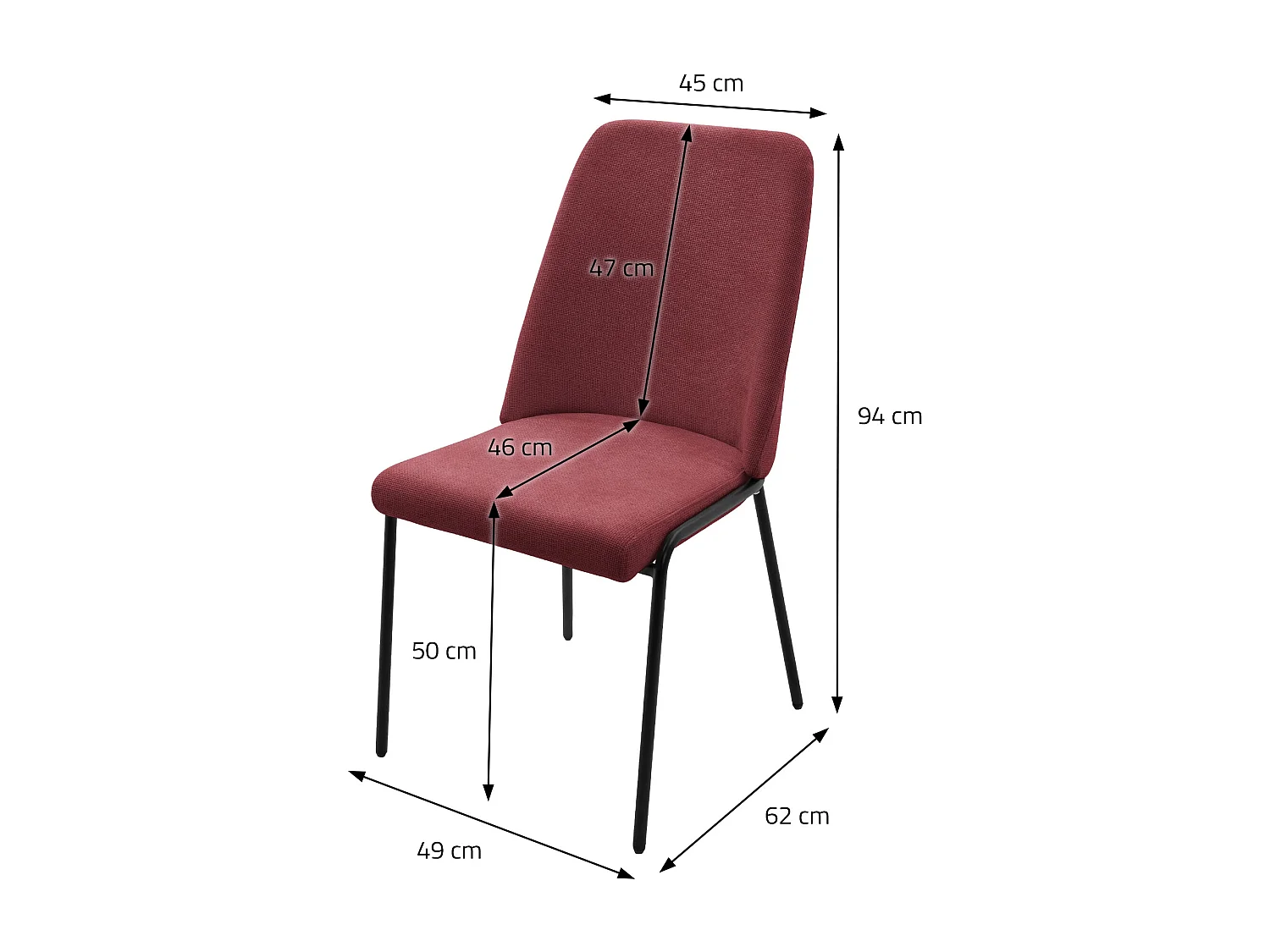 ML-Design 4x Sillas de comedor rojas poliéster tapizado con patas de metal asiento acolchado con respaldo diseño atemporal mueble ergonómico