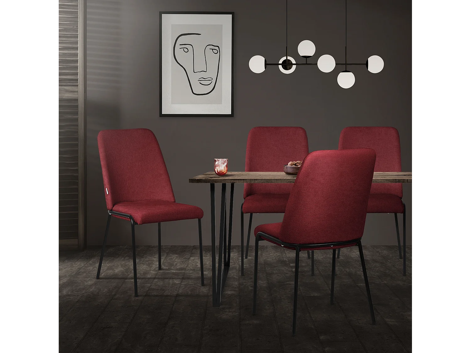 ML-Design 4x Sillas de comedor rojas poliéster tapizado con patas de metal asiento acolchado con respaldo diseño atemporal mueble ergonómico