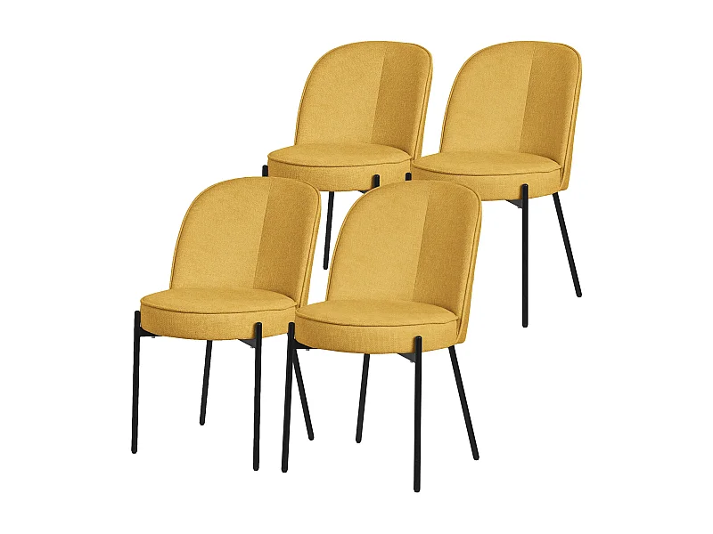 Lot de 4 chaises de salle à manger moutarde en polyester pieds en métal dossier arrondi ergonomique assise rembourrée sièges pour cuisine et salon