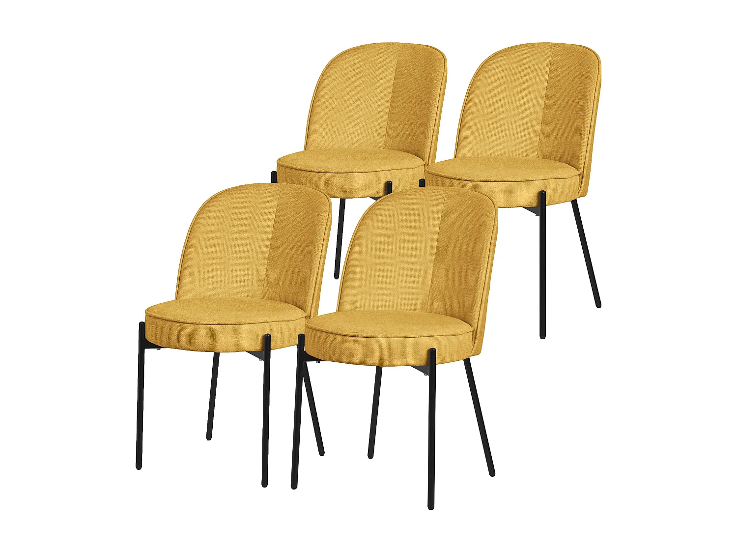Lot de 4 chaises de salle à manger moutarde en polyester pieds en métal dossier arrondi ergonomique assise rembourrée sièges pour cuisine et salon