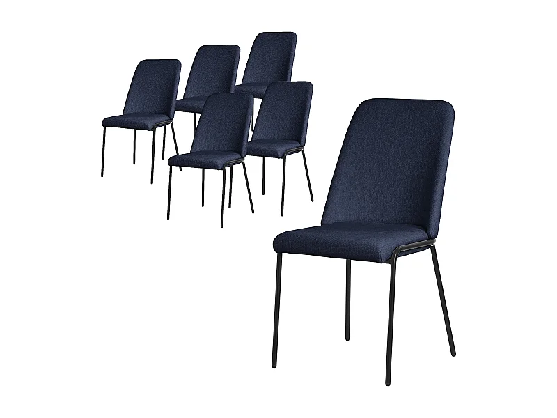 ML-Design 6x Sillas de comedor azul oscuro poliéster tapizado con patas de metal asiento acolchado con respaldo diseño atemporal mueble ergonómico
