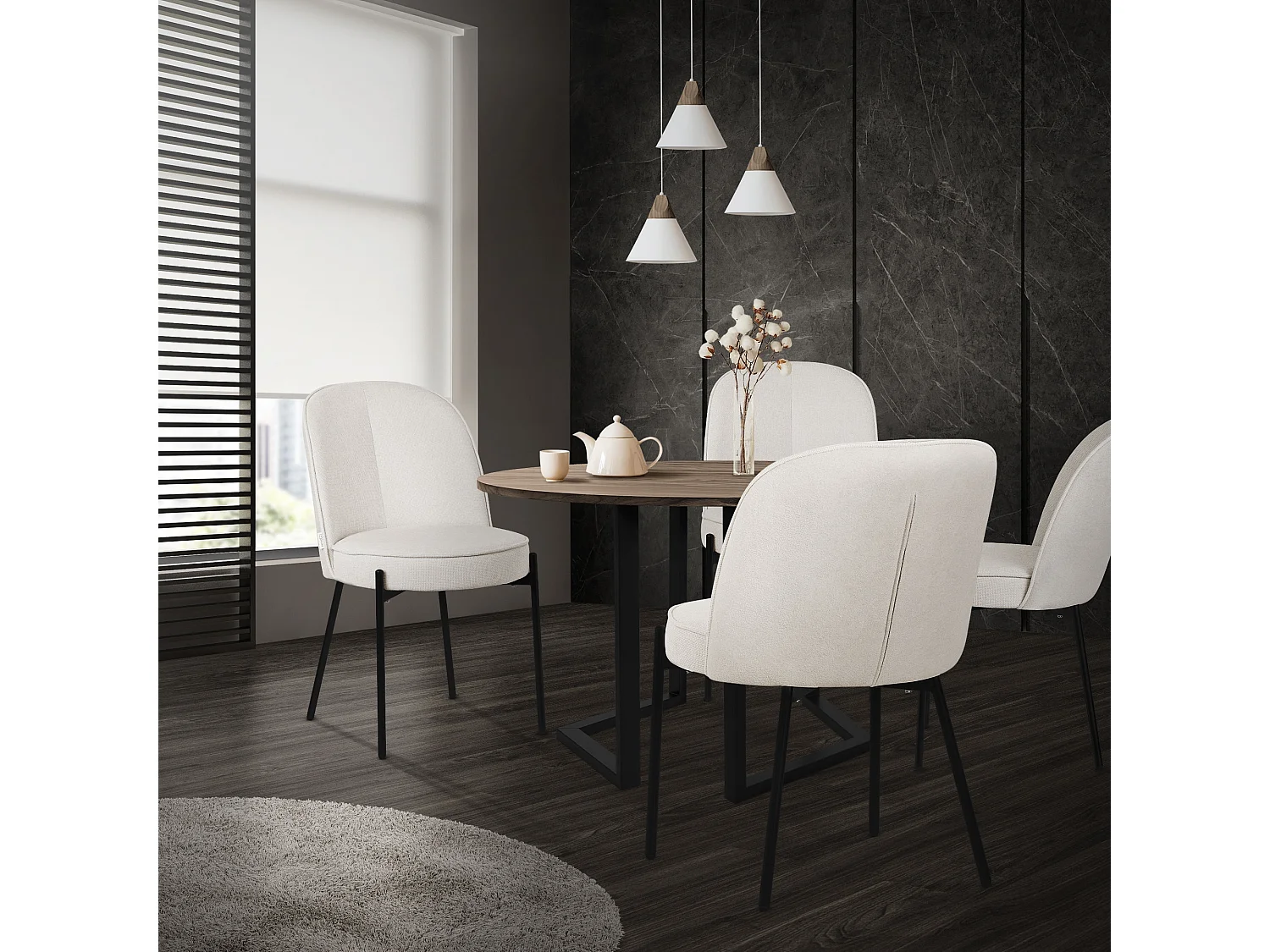 Lot de 4 chaises de salle à manger beige en polyester pieds en métal dossier arrondi ergonomique assise rembourrée sièges pour cuisine et salon