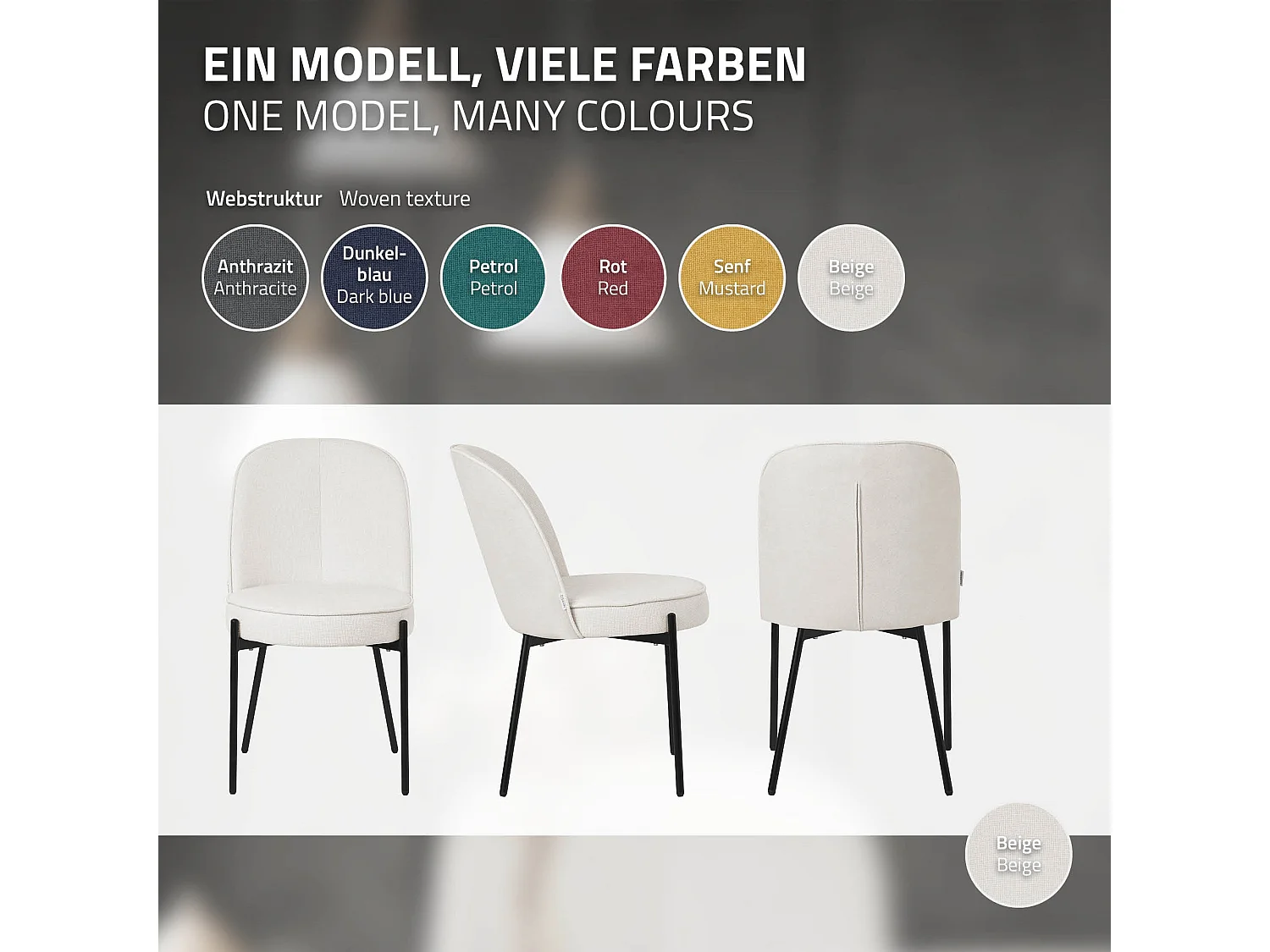 Lot de 4 chaises de salle à manger beige en polyester pieds en métal dossier arrondi ergonomique assise rembourrée sièges pour cuisine et salon