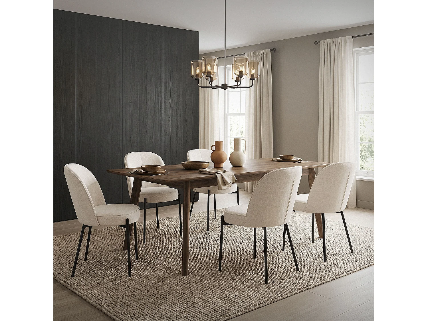 Lot de 4 chaises de salle à manger beige en polyester pieds en métal dossier arrondi ergonomique assise rembourrée sièges pour cuisine et salon
