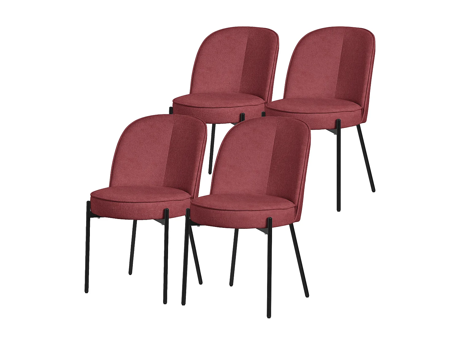 Lot de 4 chaises de salle à manger rouge en polyester pieds en métal dossier arrondi ergonomique assise rembourrée sièges pour cuisine et salon
