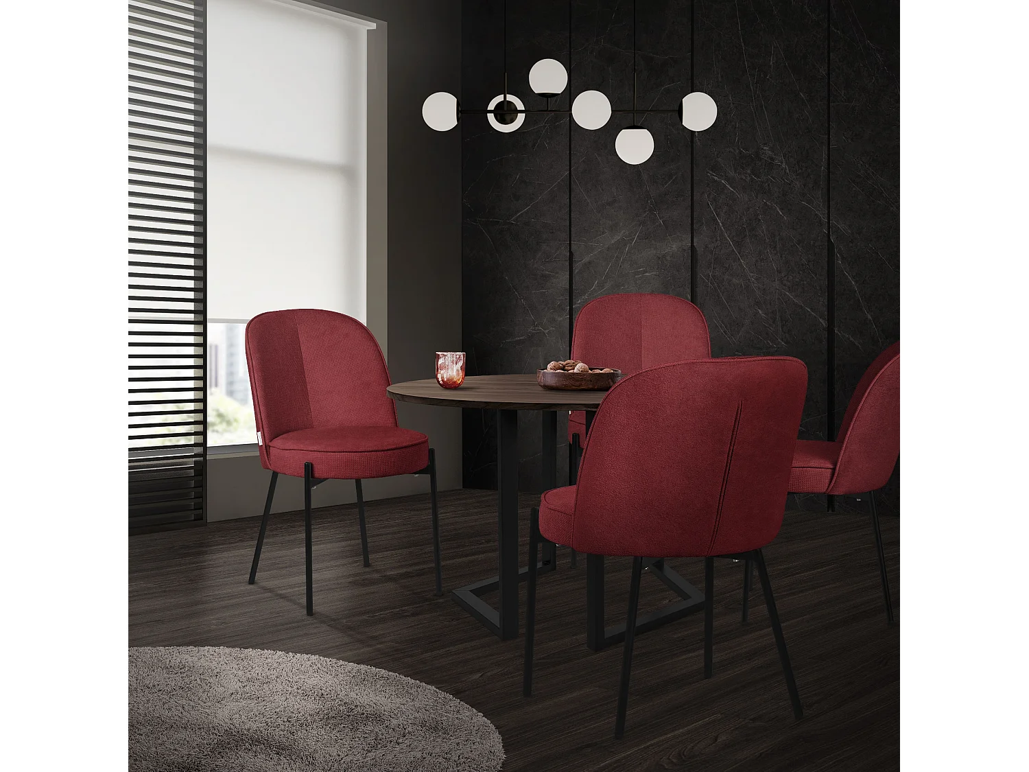 ML-Design Set di 4 sedie da pranzo rossa in poliestere, gambe in metallo, schienale semi-rotondo, poltroncine imbottite per cucina, poltrone reception