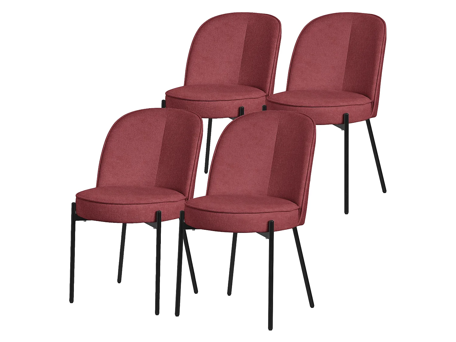 ML-Design 4 Sillas de comedor redondas rojas poliéster tapizado con patas de metal asiento acolchado con respaldo diseño atemporal mueble ergonómico