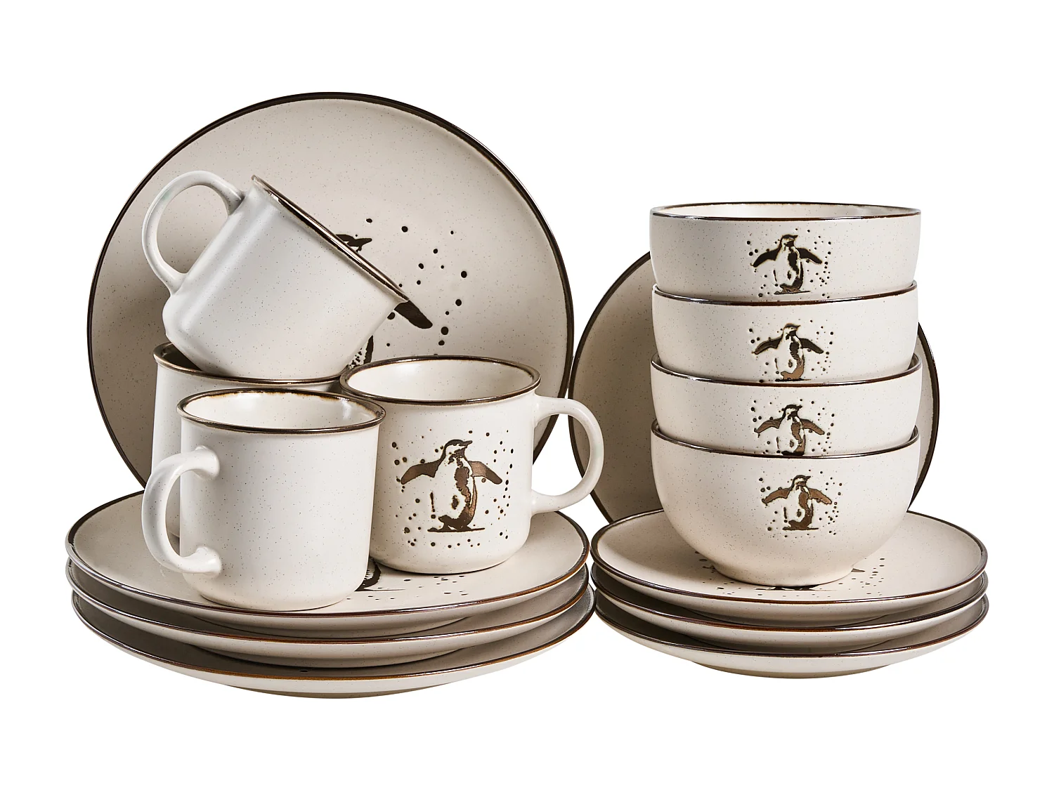 Set de 16 couverts de table CINNAMON Grès Blanc cassé