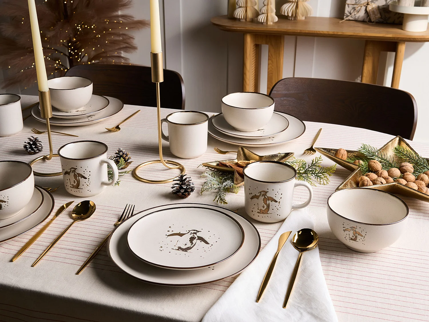 Set de 16 couverts de table CINNAMON Grès Blanc cassé