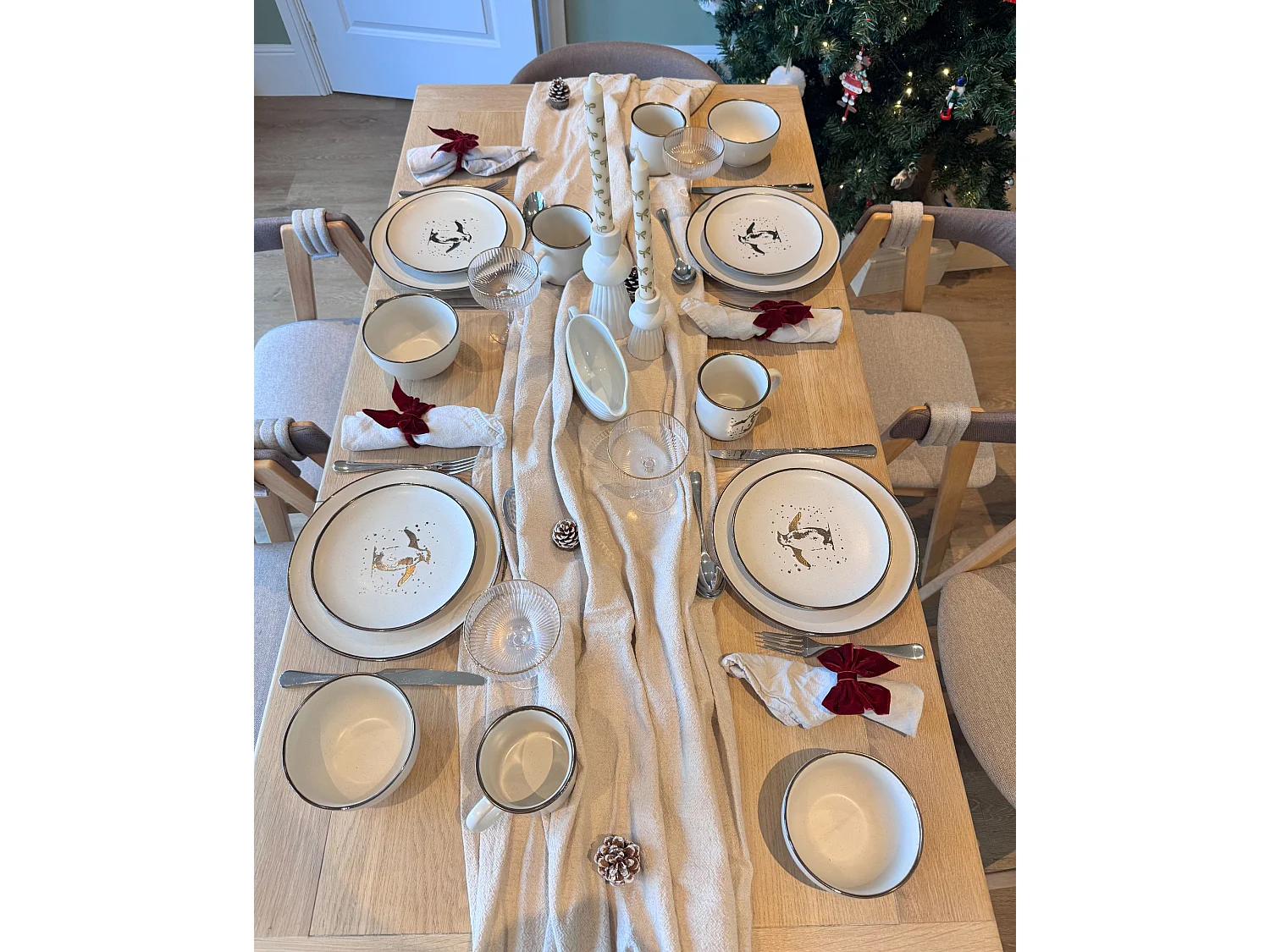 Set de 16 couverts de table CINNAMON Grès Blanc cassé
