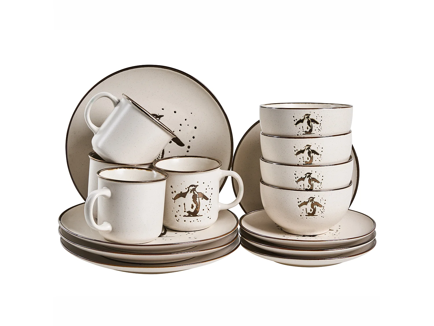 Set de 16 couverts de table CINNAMON Grès Blanc cassé