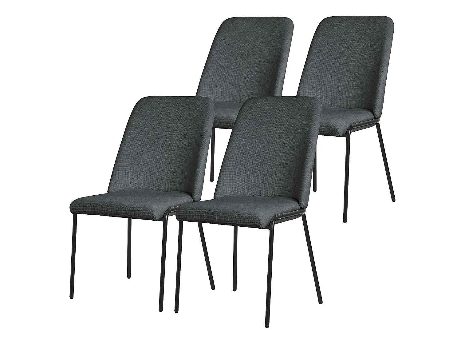 Lot de 4 chaises de salle à manger anthracite en polyester pieds en métal dossier ergonomique assise rembourrée sièges confortables pour cuisine salon