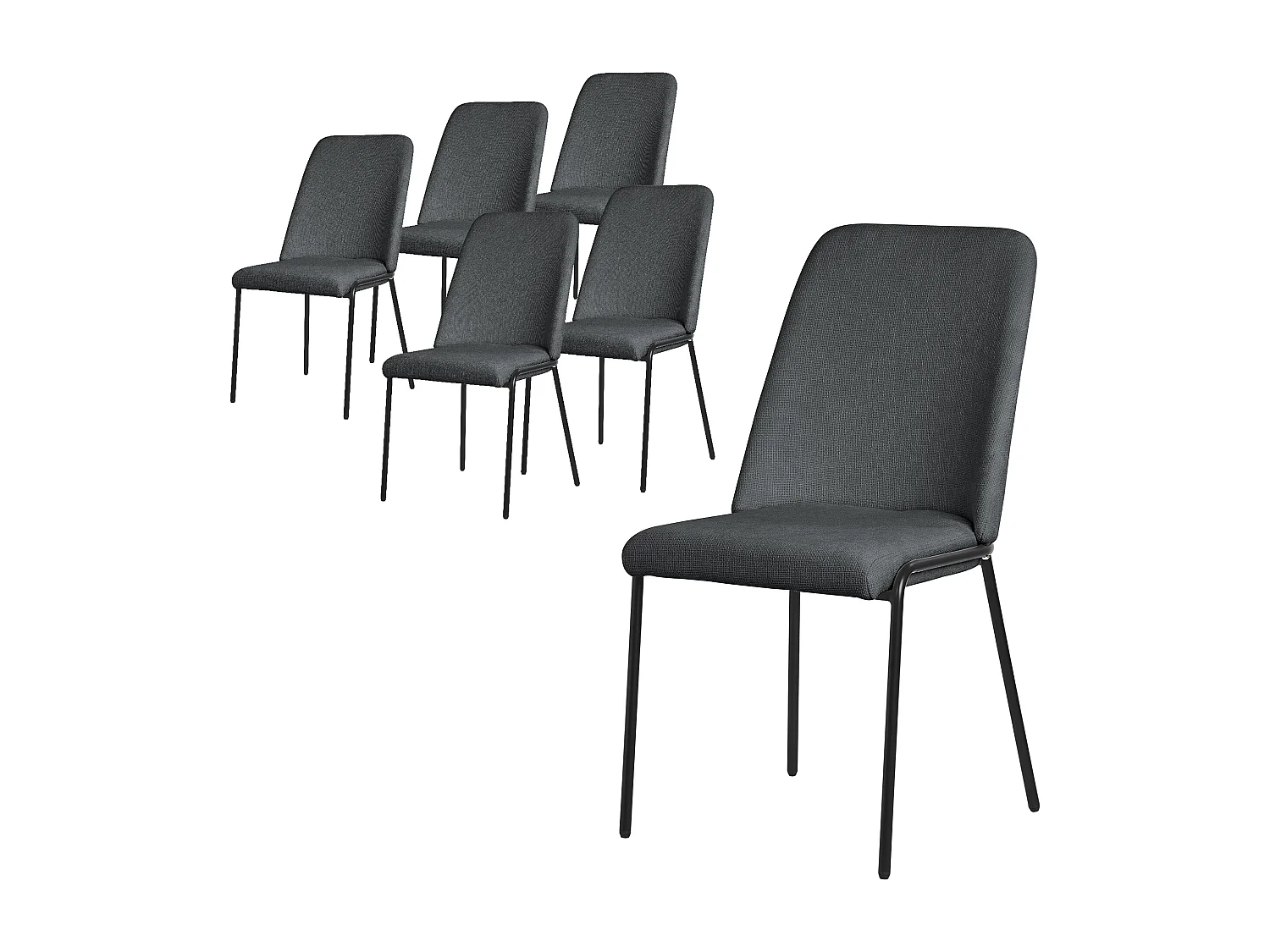 ML-Design Set di 6 sedie da pranzo antracite in poliestere gambe in metallo, poltroncine imbottite per soggiorno e cucina, poltrone ergonomiche