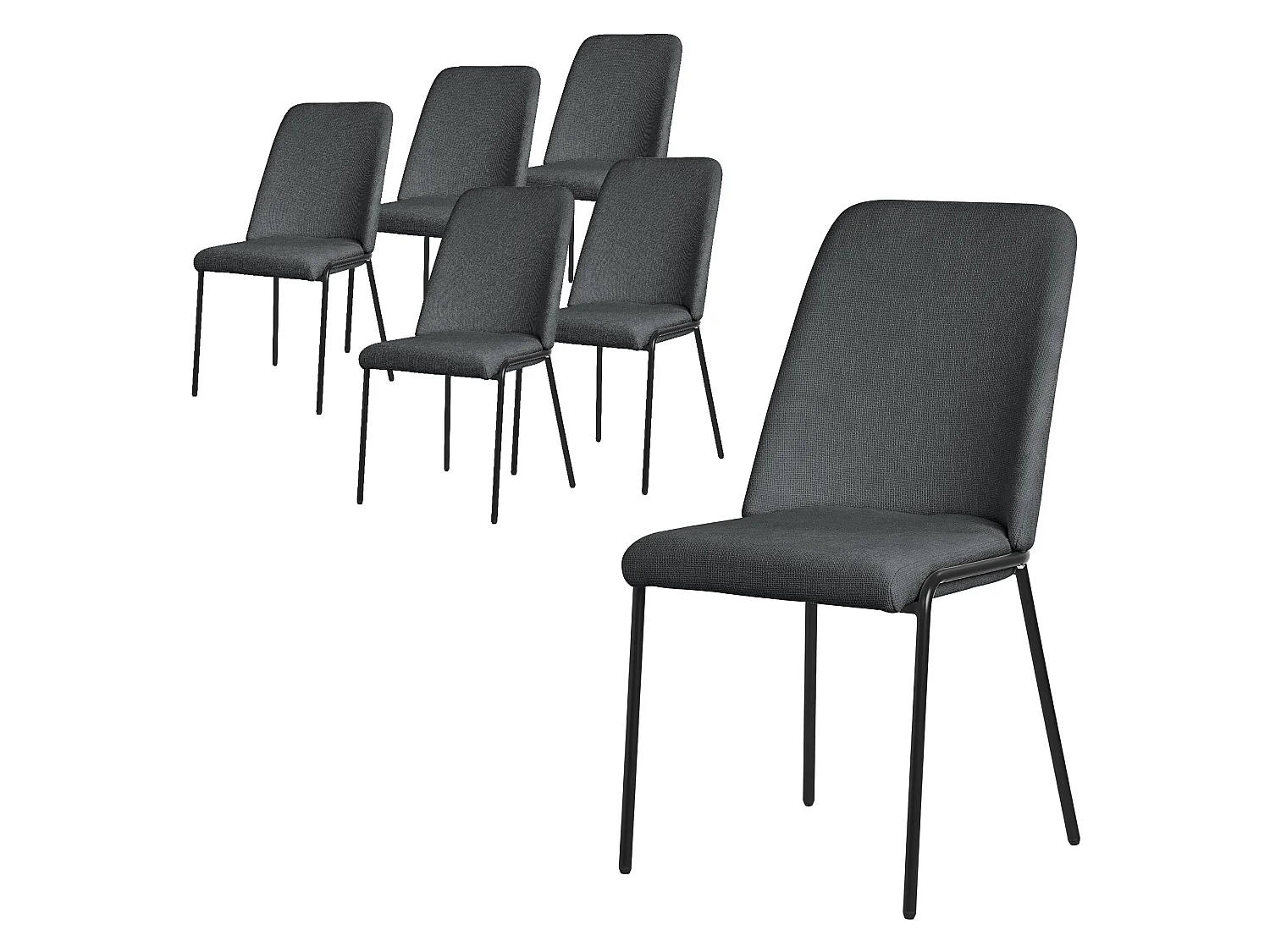 Lot de 6 chaises de salle à manger anthracite en polyester pieds en métal dossier ergonomique assise rembourrée sièges confortables pour cuisine salon