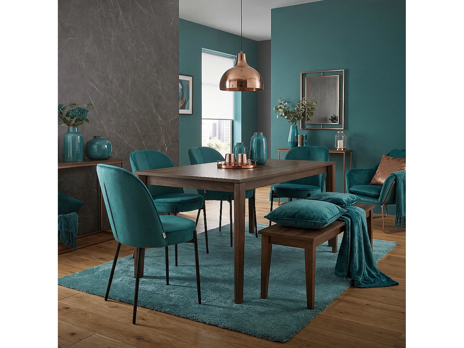 Lot de 4 chaises de salle à manger pétrole en polyester pieds en métal dossier arrondi ergonomique assise rembourrée sièges pour cuisine et salon