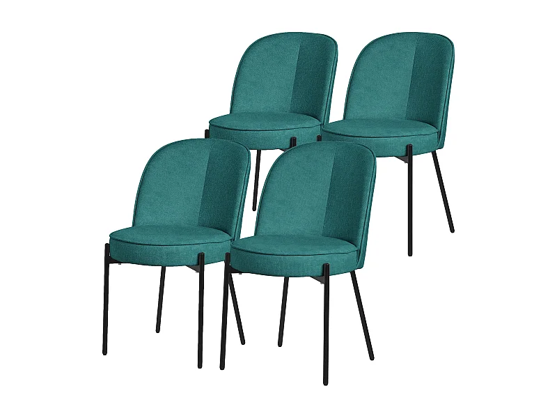 Lot de 4 chaises de salle à manger pétrole en polyester pieds en métal dossier arrondi ergonomique assise rembourrée sièges pour cuisine et salon