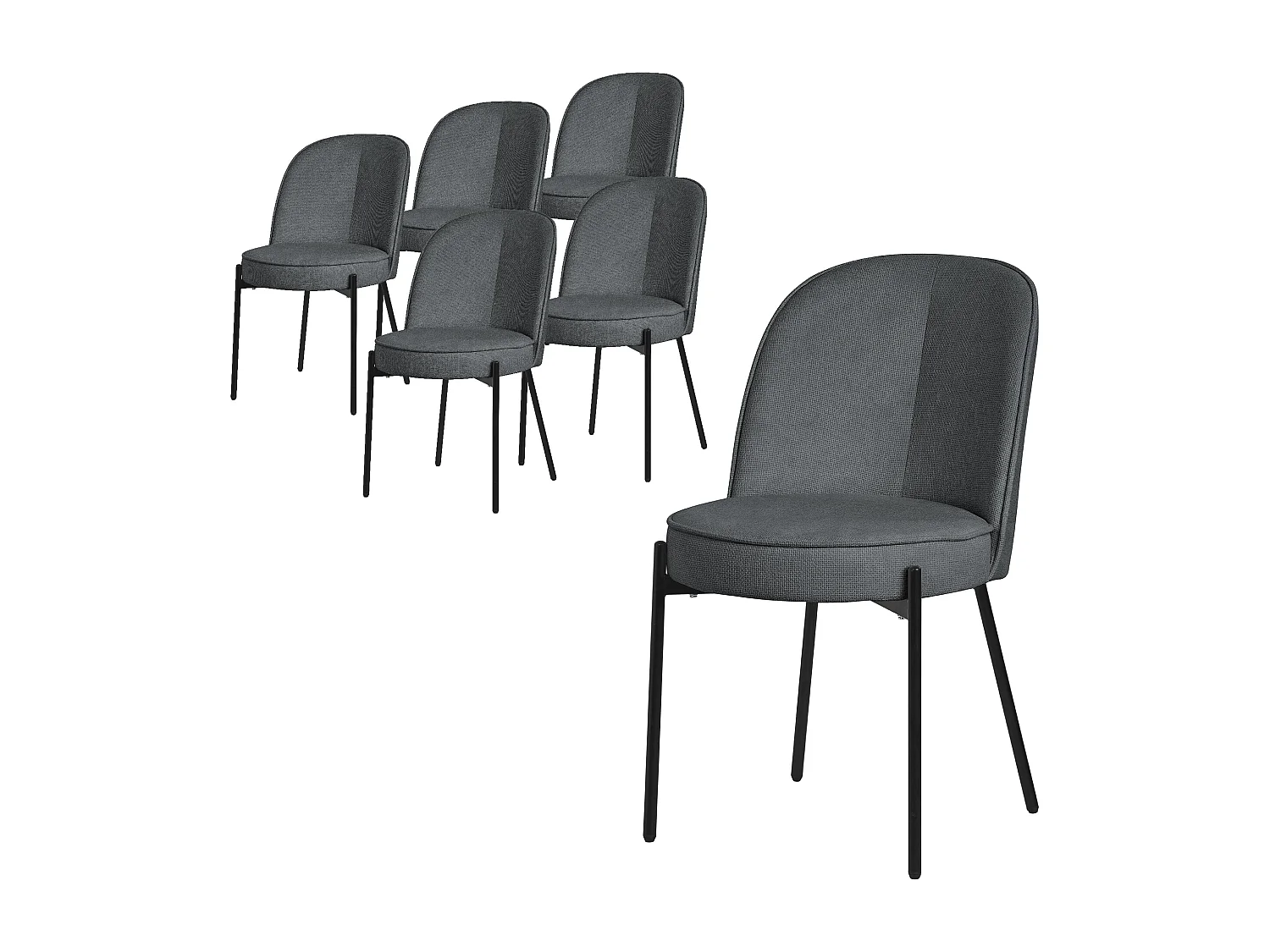 ML-Design Set di 6 sedie da pranzo antracite in poliestere, gambe in metallo, poltrone con schienale semitondo, poltroncine imbottite per cucina