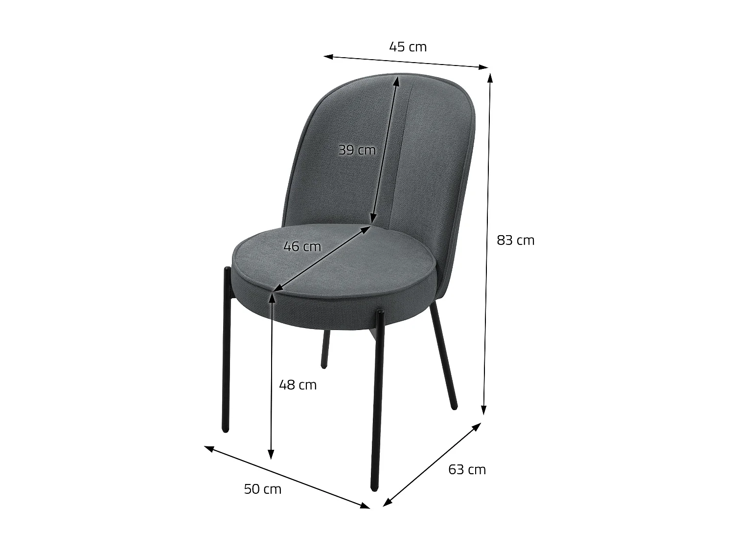Lot de 6 chaises de salle à manger anthracite en polyester pieds en métal dossier arrondi ergonomique assise rembourrée sièges pour cuisine et salon
