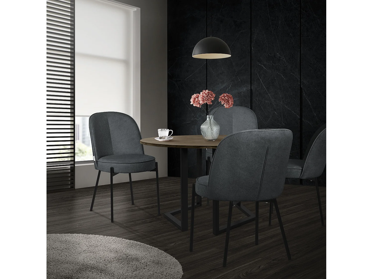 Lot de 6 chaises de salle à manger anthracite en polyester pieds en métal dossier arrondi ergonomique assise rembourrée sièges pour cuisine et salon