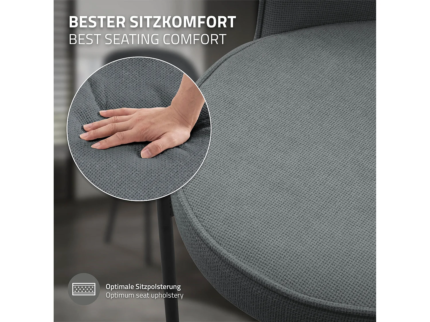 Lot de 6 chaises de salle à manger anthracite en polyester pieds en métal dossier arrondi ergonomique assise rembourrée sièges pour cuisine et salon