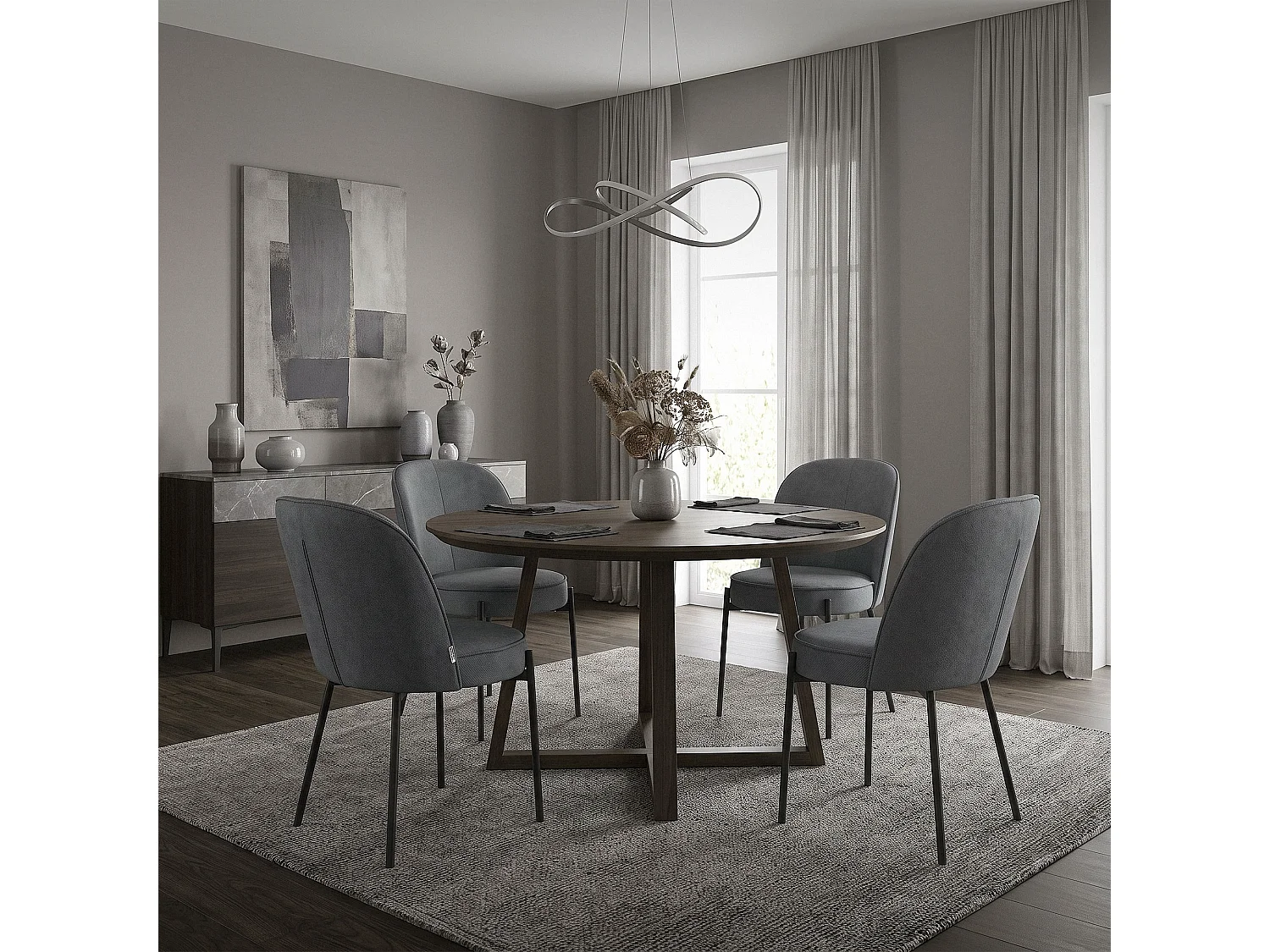Lot de 6 chaises de salle à manger anthracite en polyester pieds en métal dossier arrondi ergonomique assise rembourrée sièges pour cuisine et salon