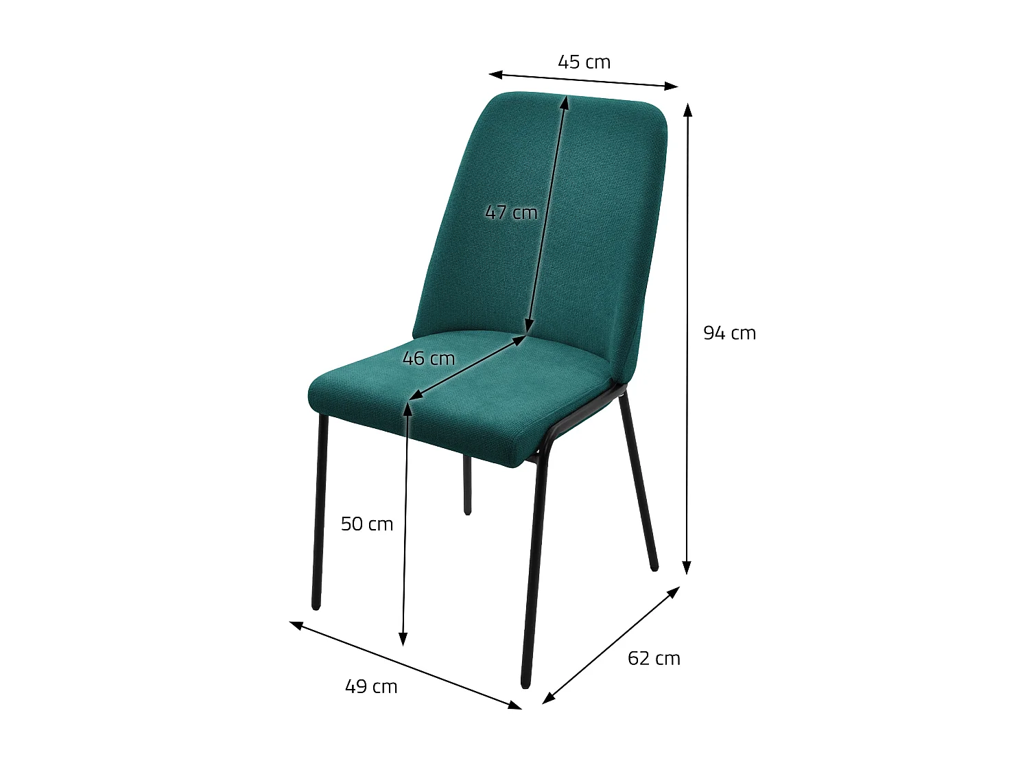 Lot de 2 chaises de salle à manger pétrole en polyester pieds en métal dossier ergonomique assise rembourrée sièges confortables pour cuisine salon