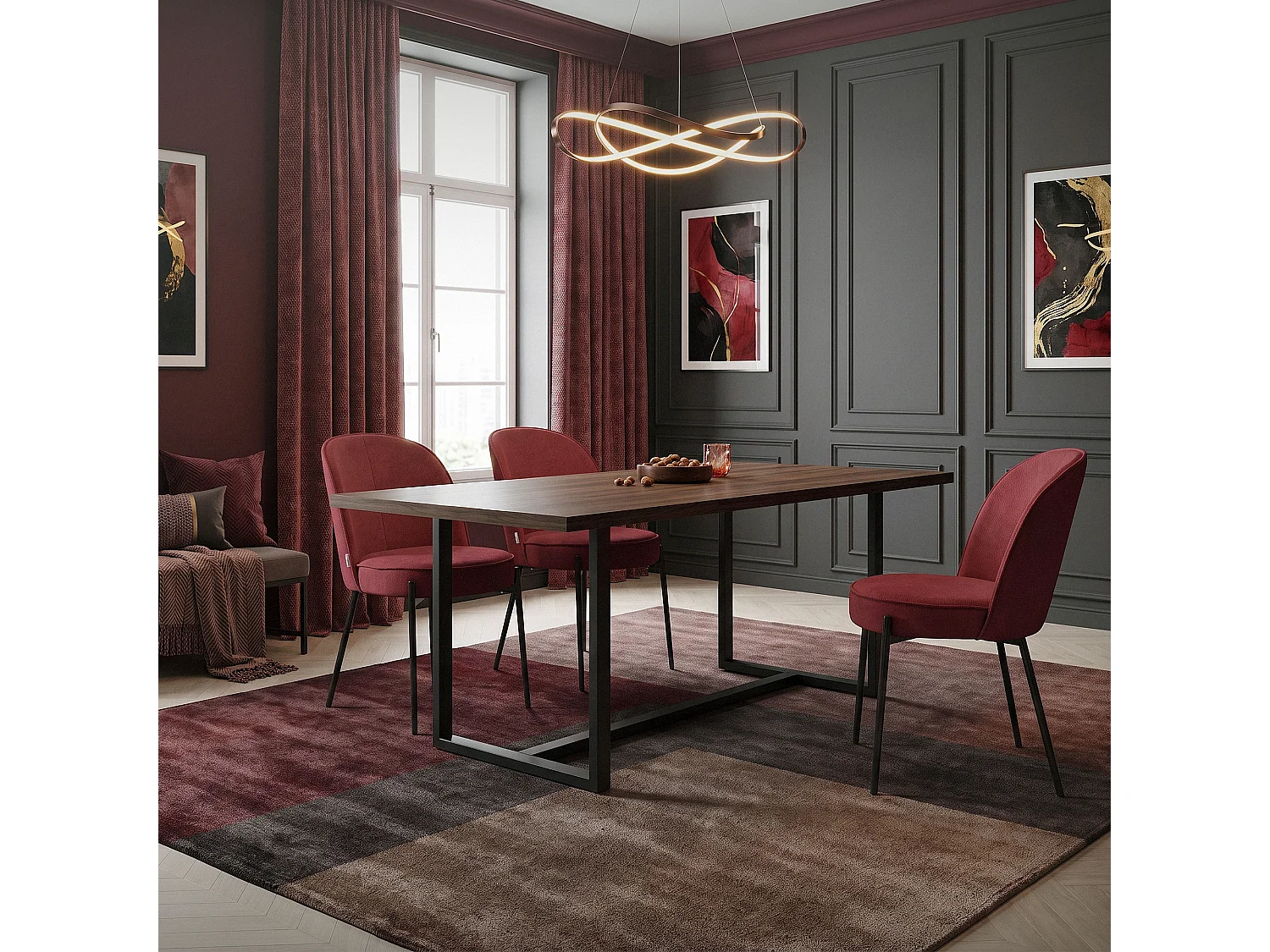 ML-Design 6 Sillas de comedor redondas rojas poliéster tapizado con patas de metal asiento acolchado con respaldo diseño atemporal mueble ergonómico
