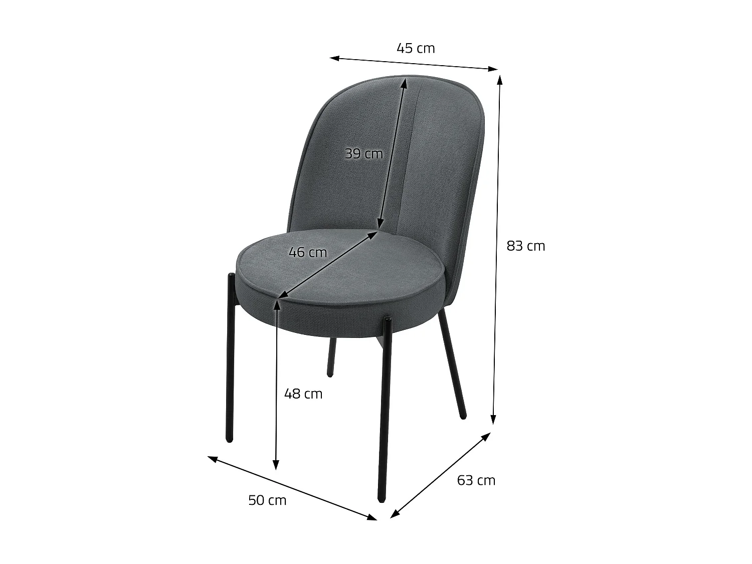 ML-Design Set di 2 sedie da pranzo antracite in poliestere, gambe in metallo, poltrone con schienale semitondo, poltroncine imbottite per cucina
