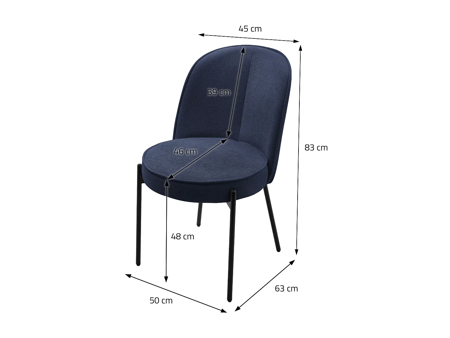 ML-Design 6 Sillas de comedor redondas azul oscuro poliéster tapizado con patas de metal asiento acolchado con respaldo diseño atemporal ergonómico