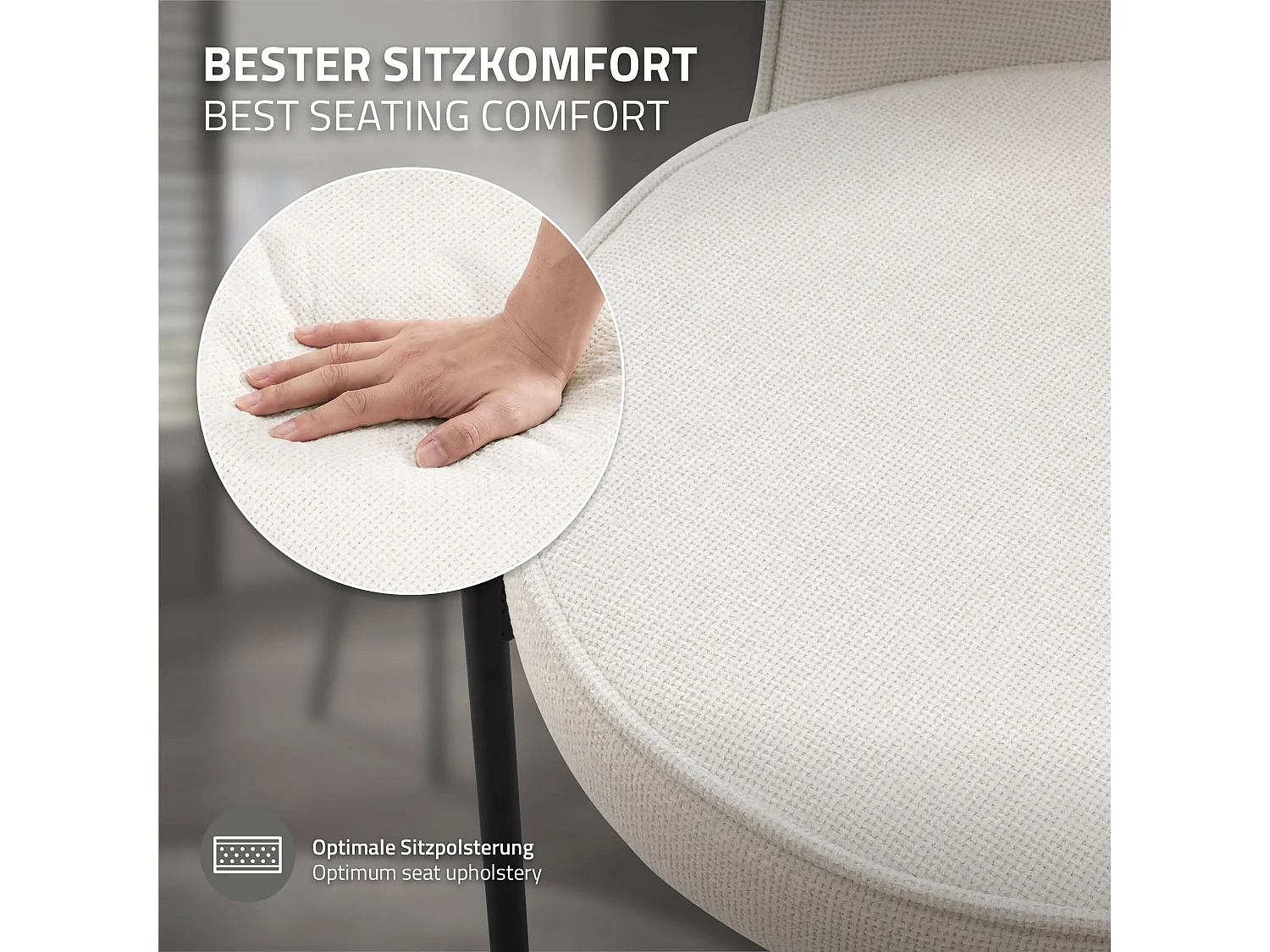 Lot de 2 chaises de salle à manger beige en polyester pieds en métal dossier arrondi ergonomique assise rembourrée sièges pour cuisine et salon