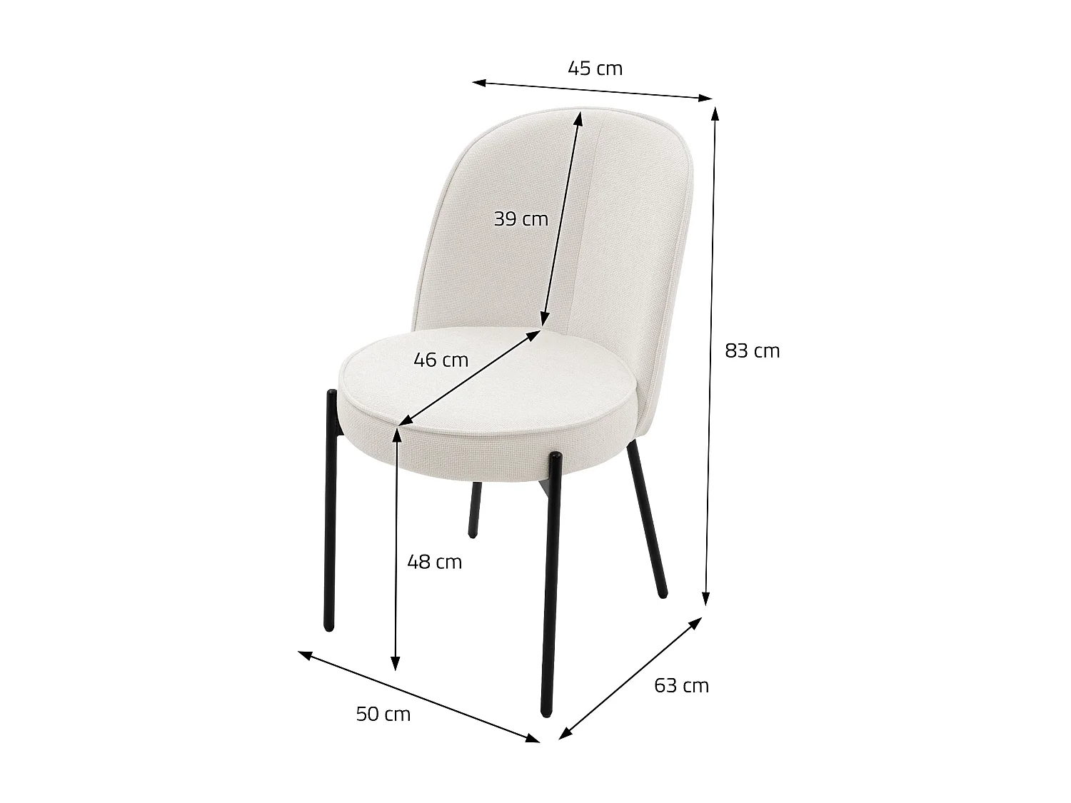 Lot de 2 chaises de salle à manger beige en polyester pieds en métal dossier arrondi ergonomique assise rembourrée sièges pour cuisine et salon