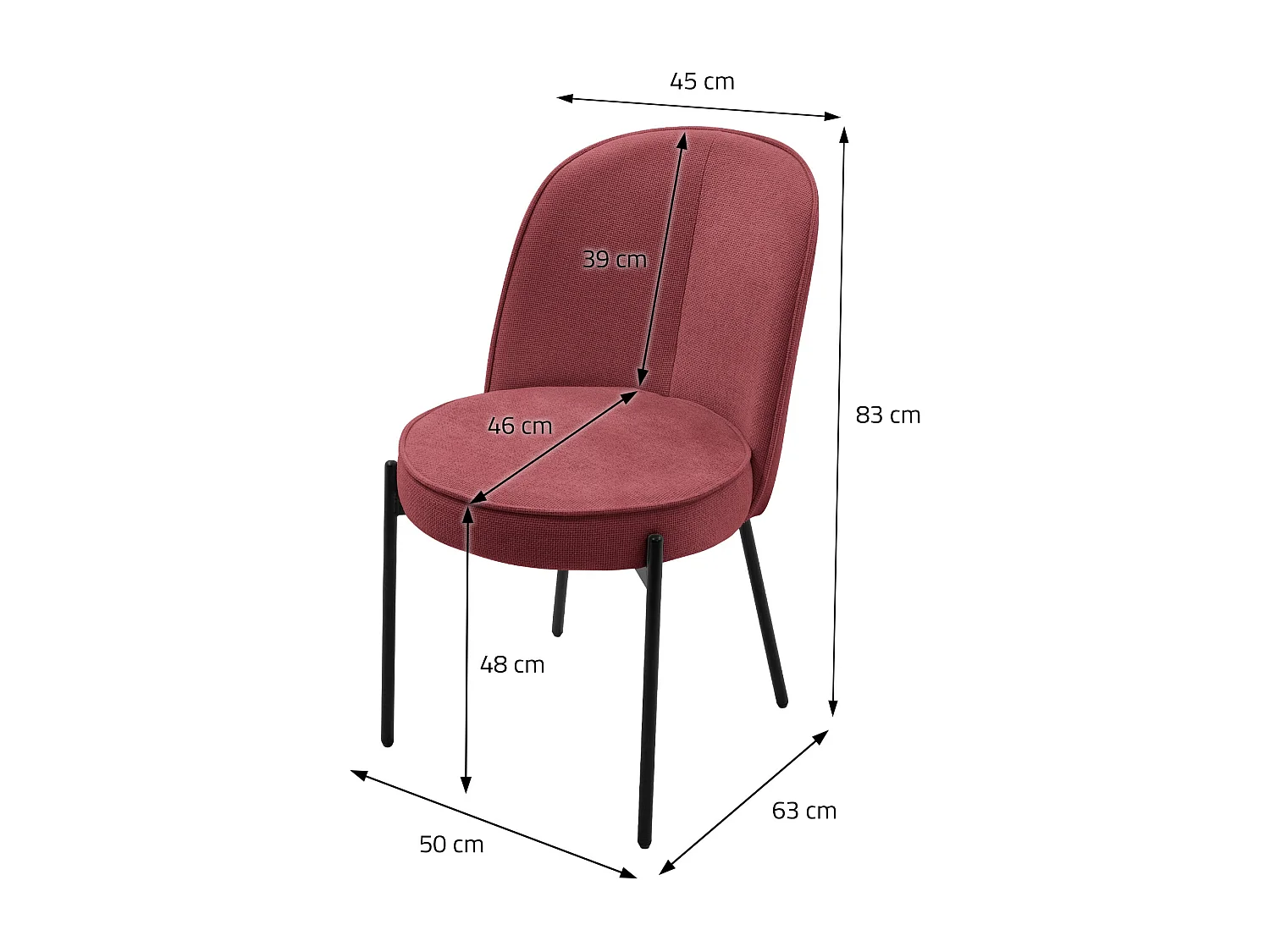 Lot de 2 chaises de salle à manger rouge en polyester pieds en métal dossier arrondi ergonomique assise rembourrée sièges pour cuisine et salon