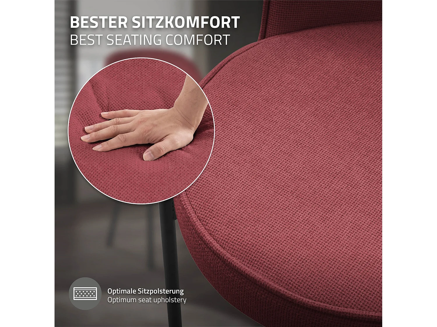 Lot de 2 chaises de salle à manger rouge en polyester pieds en métal dossier arrondi ergonomique assise rembourrée sièges pour cuisine et salon