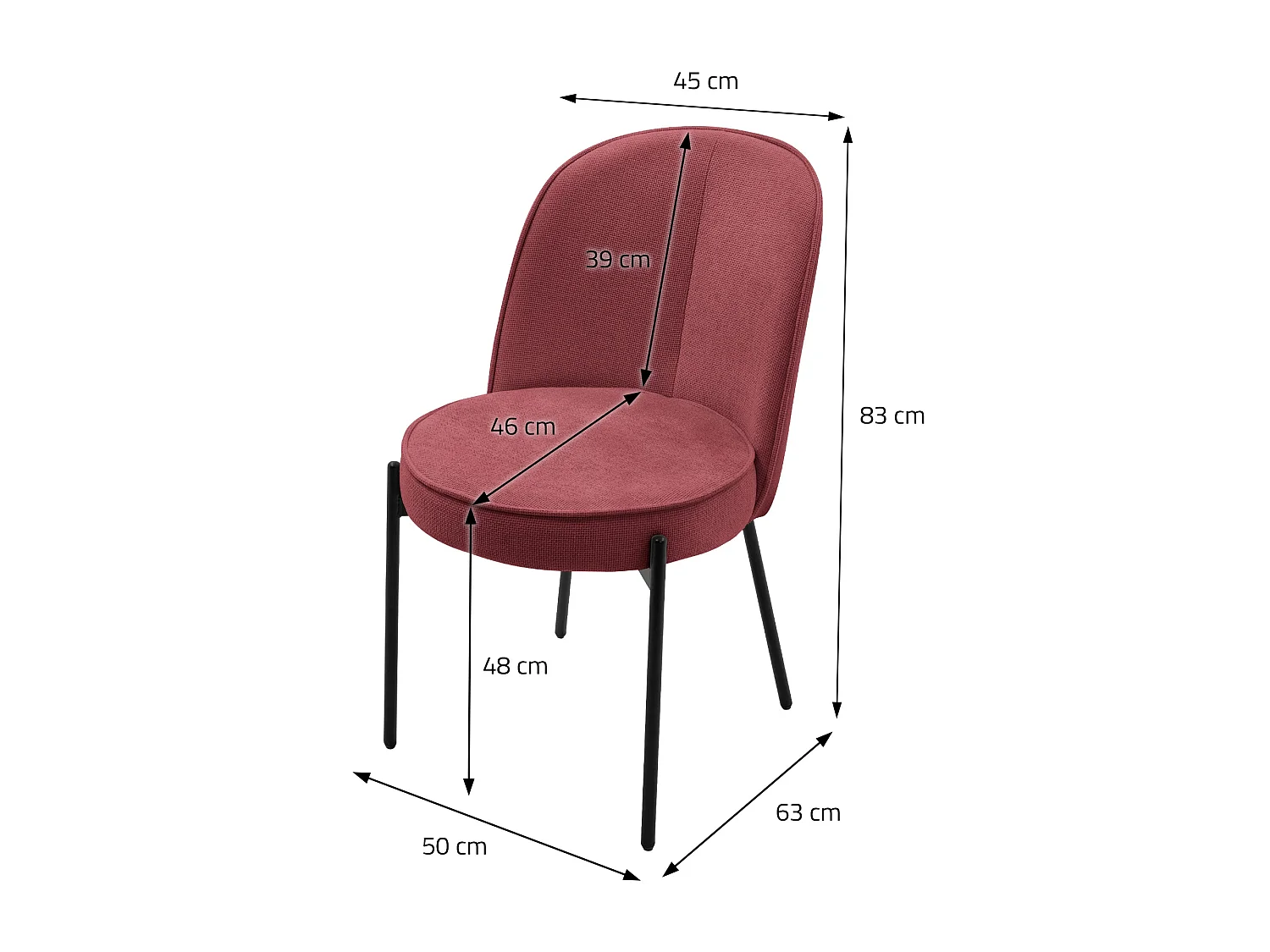 Lot de 2 chaises de salle à manger rouge en polyester pieds en métal dossier arrondi ergonomique assise rembourrée sièges pour cuisine et salon