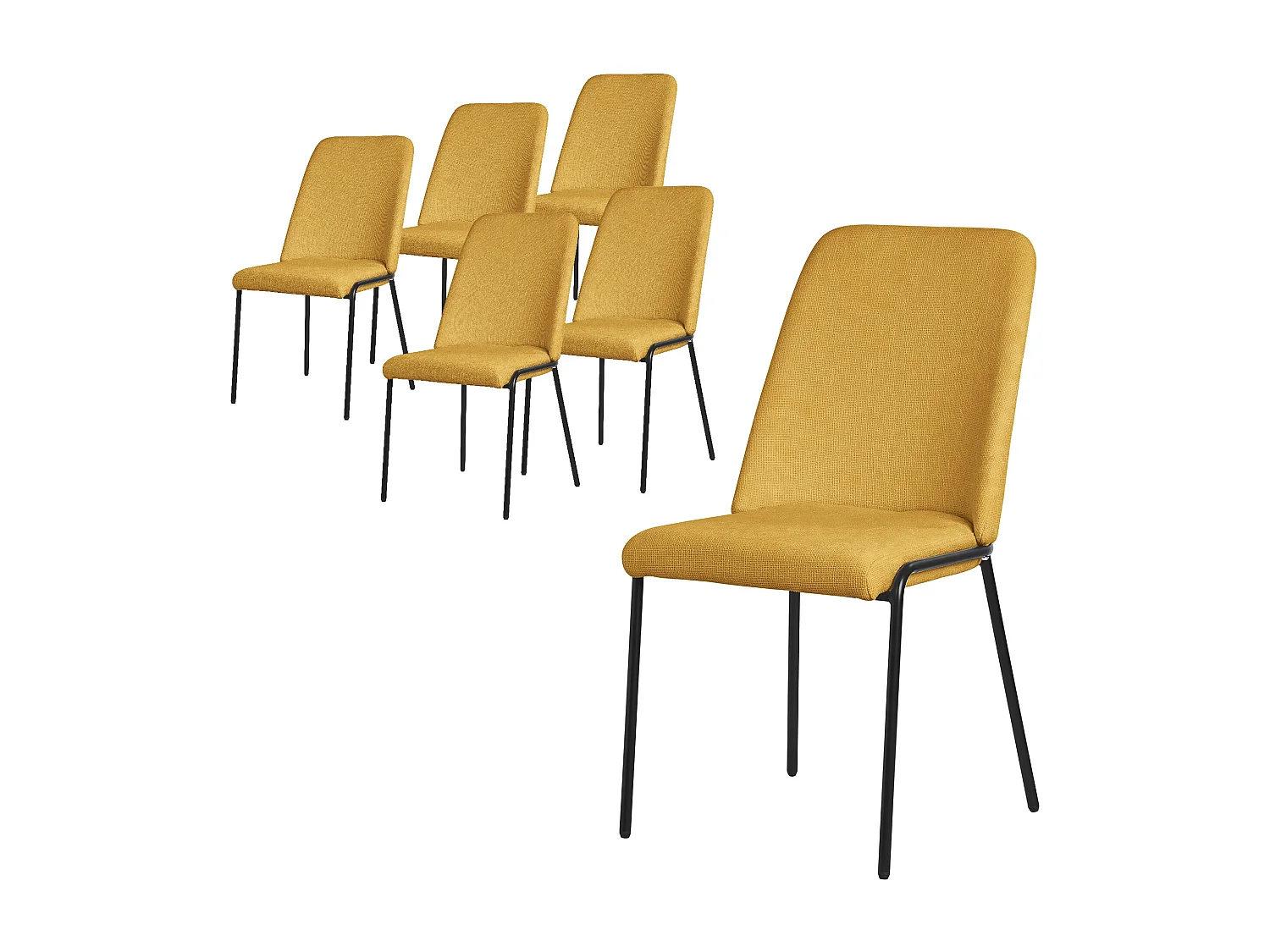 ML-Design 6x Sillas de comedor mostaza poliéster tapizado con patas de metal asiento acolchado con respaldo diseño atemporal mueble ergonómico