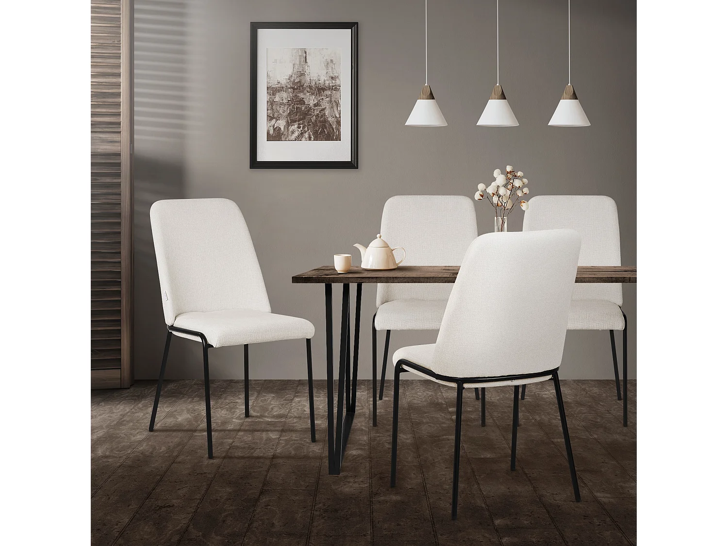 ML-Design Set di 6 sedie da pranzo beige in poliestere gambe in metallo, poltroncine imbottite per soggiorno e cucina, poltrone ergonomiche reception