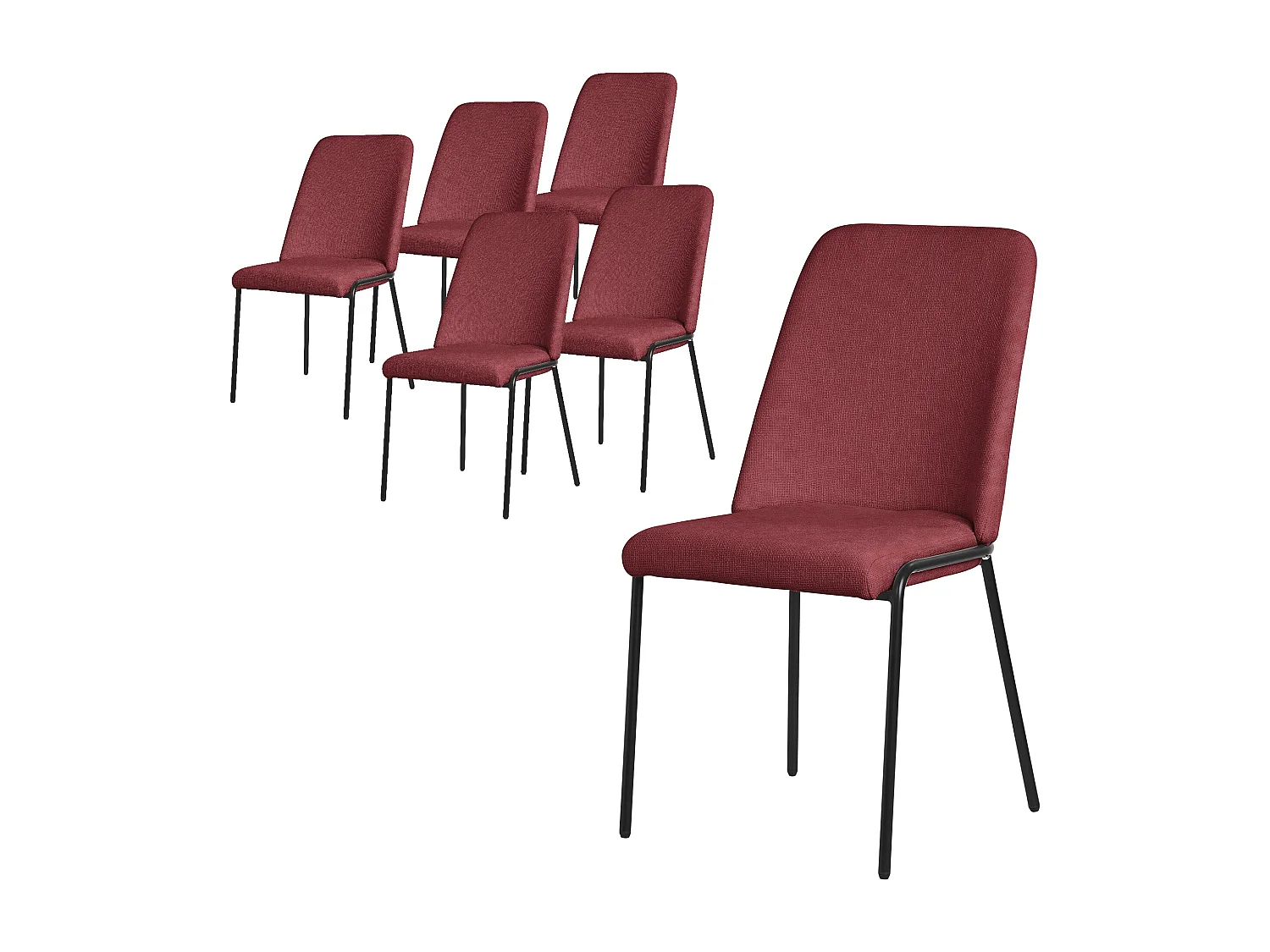 Lot de 6 chaises de salle à manger rouge en polyester pieds en métal dossier ergonomique assise rembourrée sièges confortables pour cuisine salon