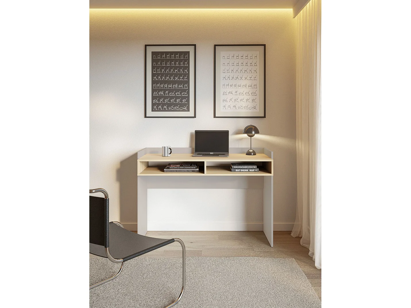 Bureau avec deux niches - 120 × 53 cm - beige cachemire et aspect chêne - TABISE