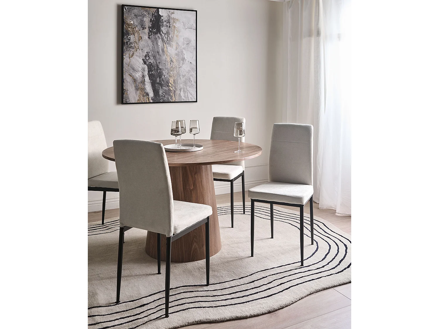 Lot de 4 chaises de salle à manger RINER Tissu Beige clair