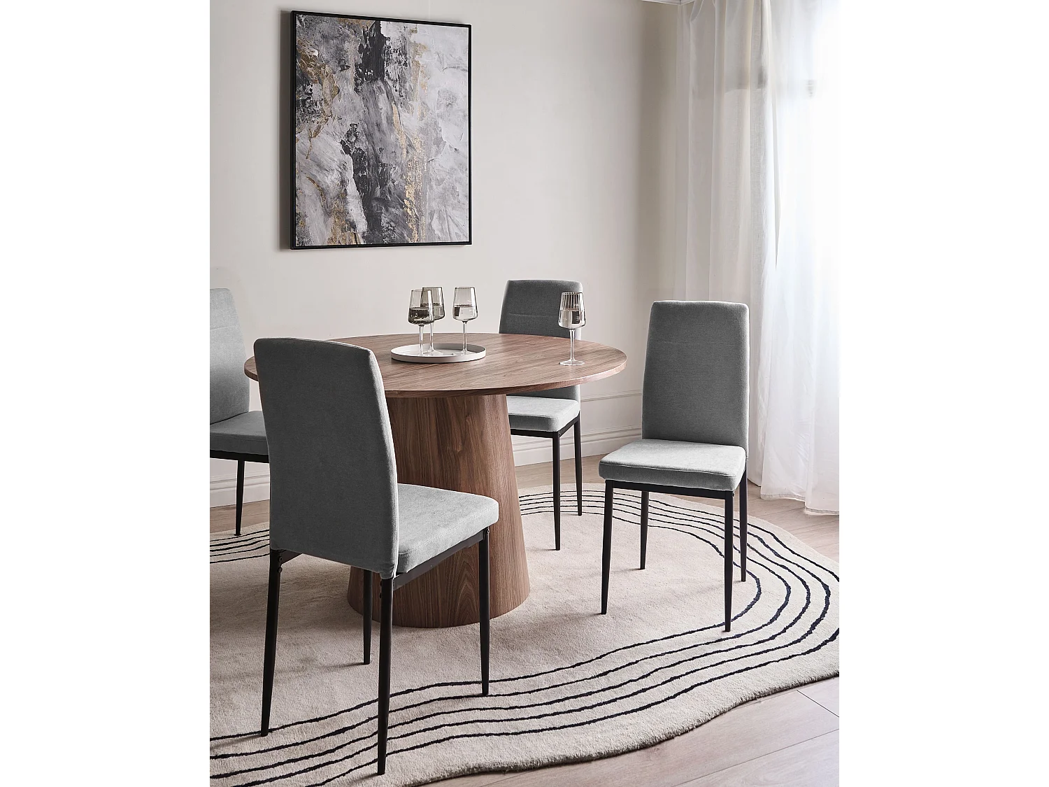 Lot de 4 chaises de salle à manger RINER Tissu Gris