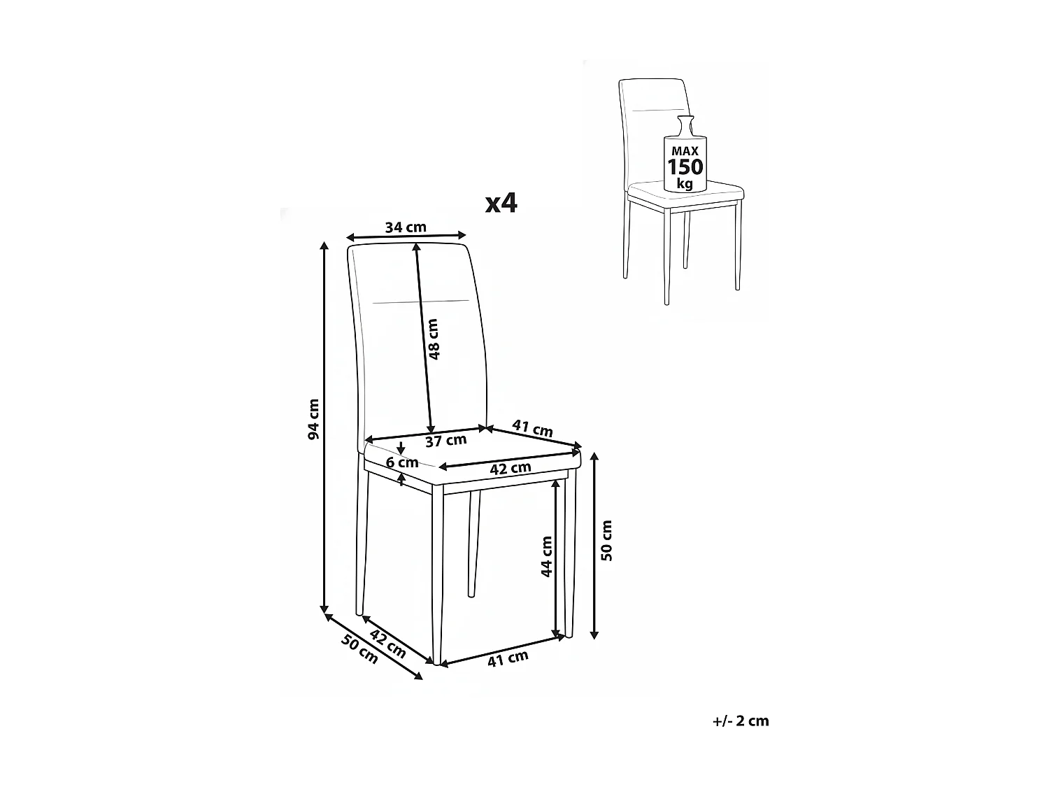 Lot de 4 chaises de salle à manger RINER Tissu Gris