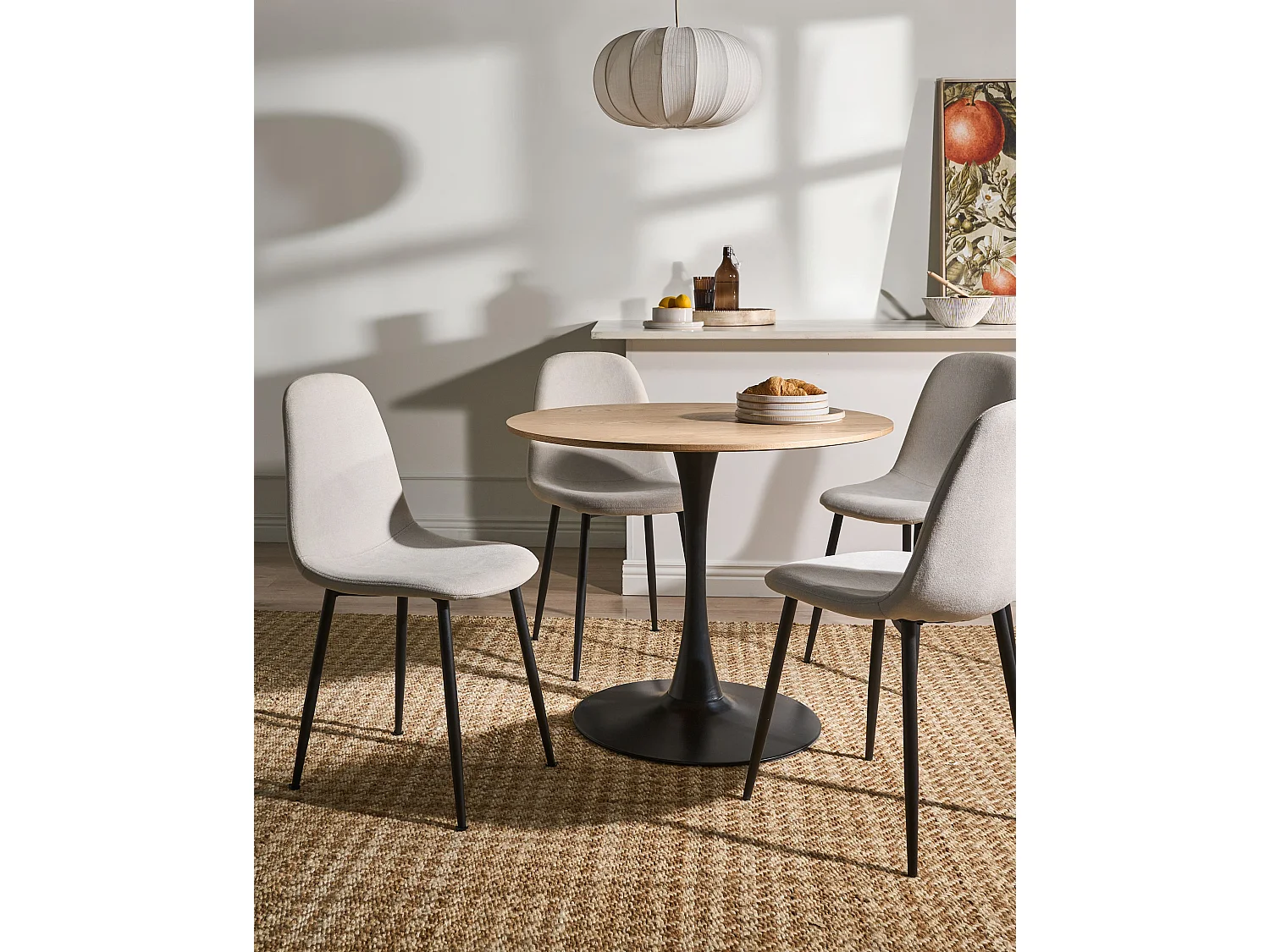 Lot de 4 chaises de salle à manger CRANDALL Tissu Beige clair