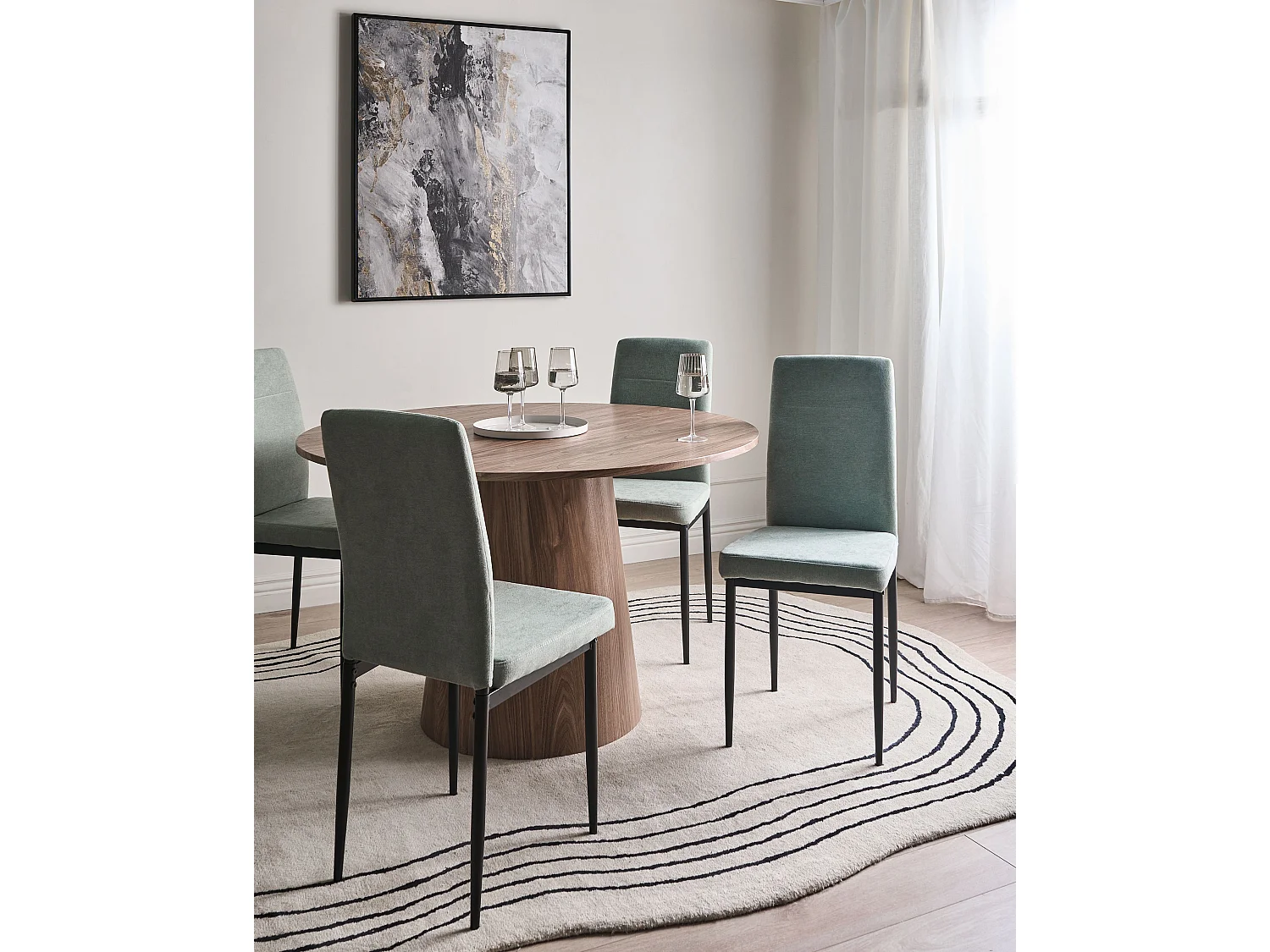 Lot de 4 chaises de salle à manger RINER Tissu Vert clair