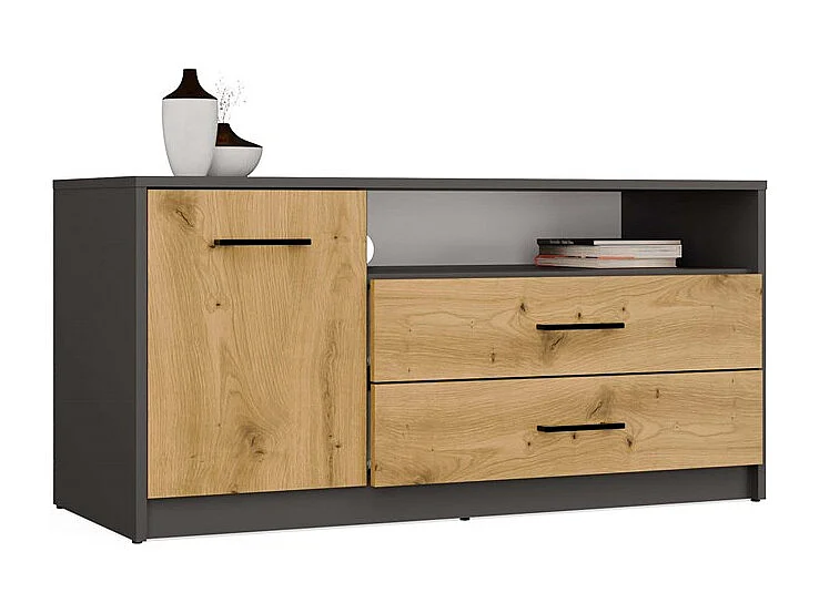 SIMPLO Szafka RTV 1D2S | Antracyt Dąb Artisan | 109x45x53 cm | Nowoczesny Stolik TV