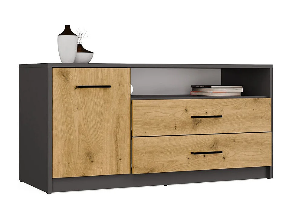 SIMPLO Szafka RTV 1D2S | Antracyt Dąb Artisan | 109x45x53 cm | Nowoczesny Stolik TV