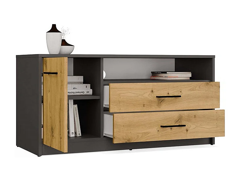 SIMPLO Szafka RTV 1D2S | Antracyt Dąb Artisan | 109x45x53 cm | Nowoczesny Stolik TV